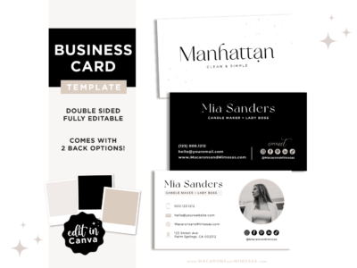 Luxe Candle Business Card Template for Canva, How to create DIY Modern Minimalist Black Luxury Business Card Design Set