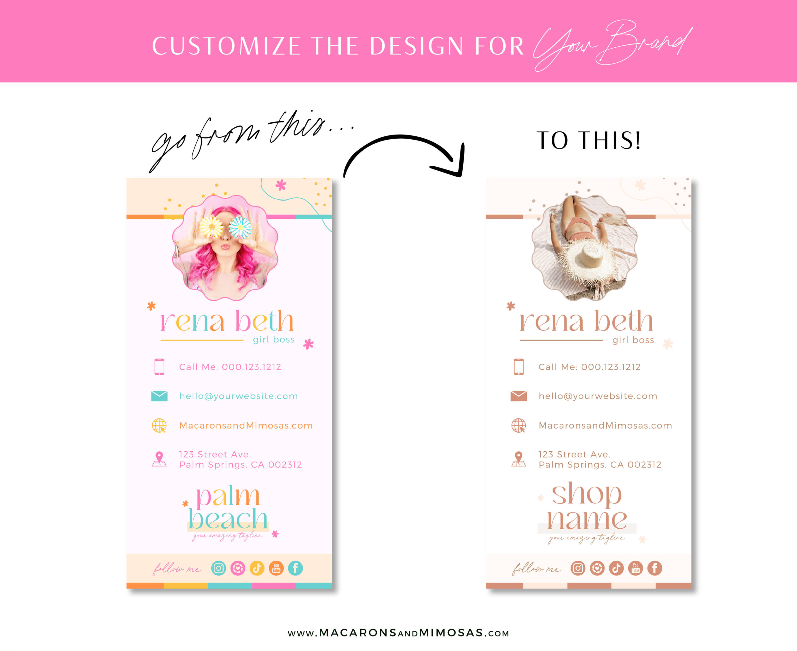 Bright Retro Digital Business Card Template editable in Canva with clickable links, DIY Flower Child Retro Bright Colorful Coach Digital Business Card