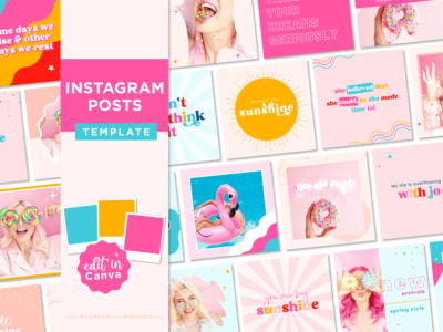 Instagram feed template to customize in Canva. Style your Instagram for success and engage with followers through our fun editable template designs.