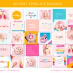 Instagram feed template to customize in Canva. Style your Instagram for success and engage with followers through our fun editable template designs.