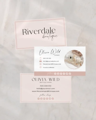 Pretty Pink Business Card Template for Canva in Modern Minimalist Design