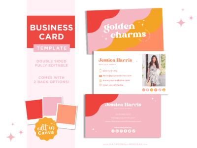 Groovy Retro Business Card Design Template editable in Canva to style your small business. Quickly create a DIY Retro Business Card design.