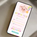 Bright Rainbow Lemonde Stand Digital Business Card Template for Canva with Social Media Clickable links