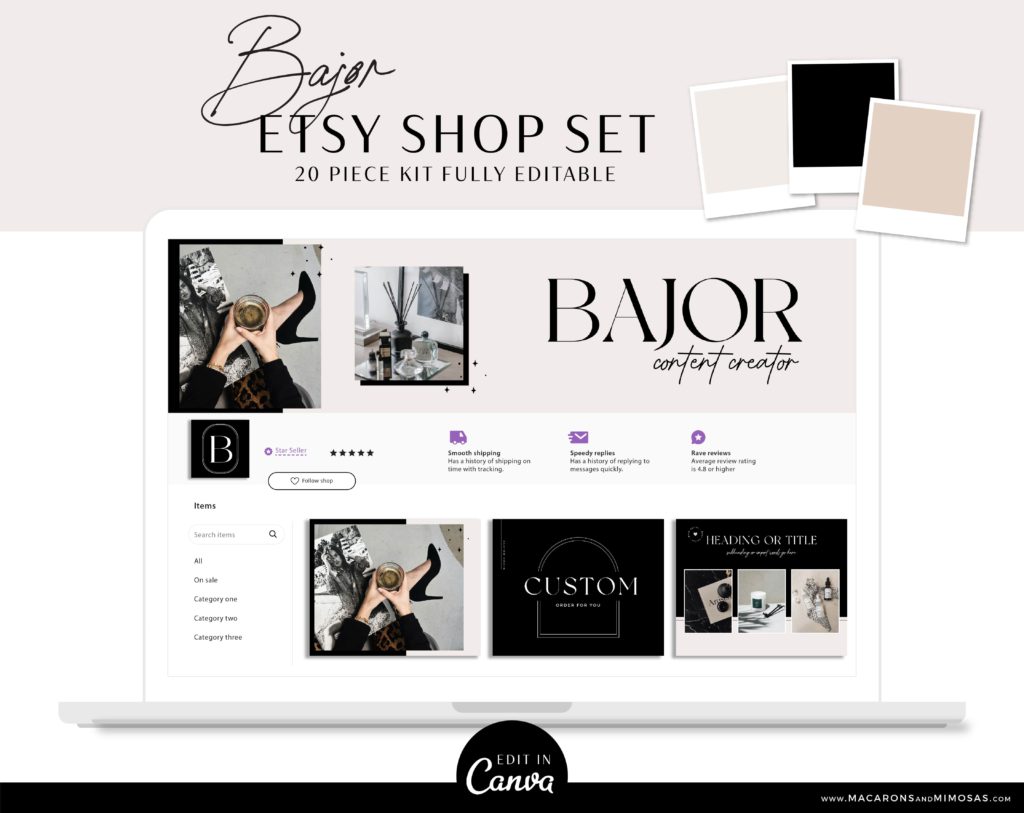 Modern Etsy Banner Set for Canva • Macarons and Mimosas