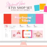 Bright Boho Etsy Banner Set, Brand your Etsy Shop Business with Retro Logos and Branding Kit, Fun Bright Etsy Shop Kit, Etsy Templates