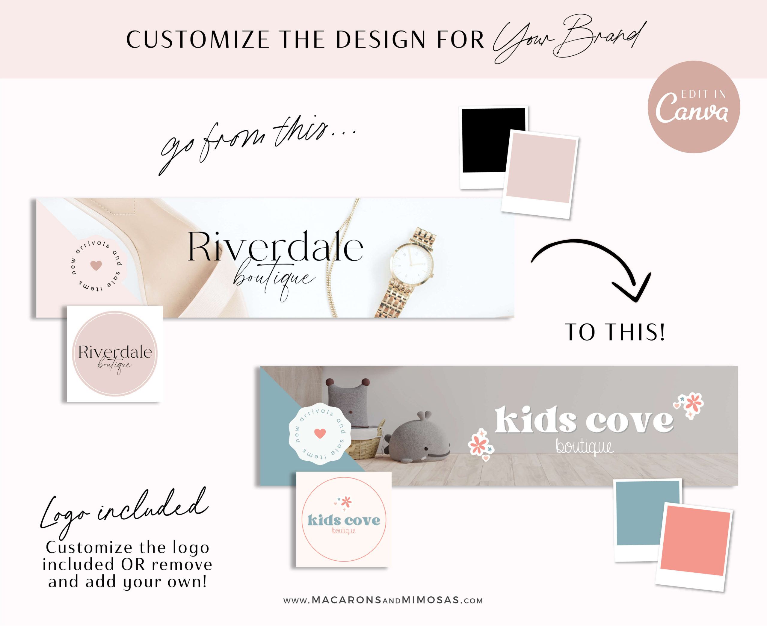 Etsy Banner Set Pink, Brand your Etsy Shop Business with Feminine Logos and Branding Kit, Black and Pink Etsy Shop Kit, Etsy Templates