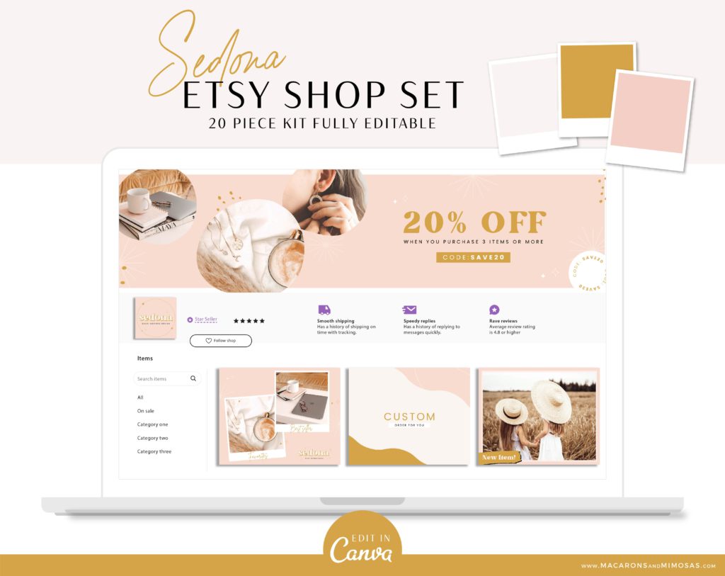 Boho Etsy Banner Kit with Banners• Macarons and Mimosas