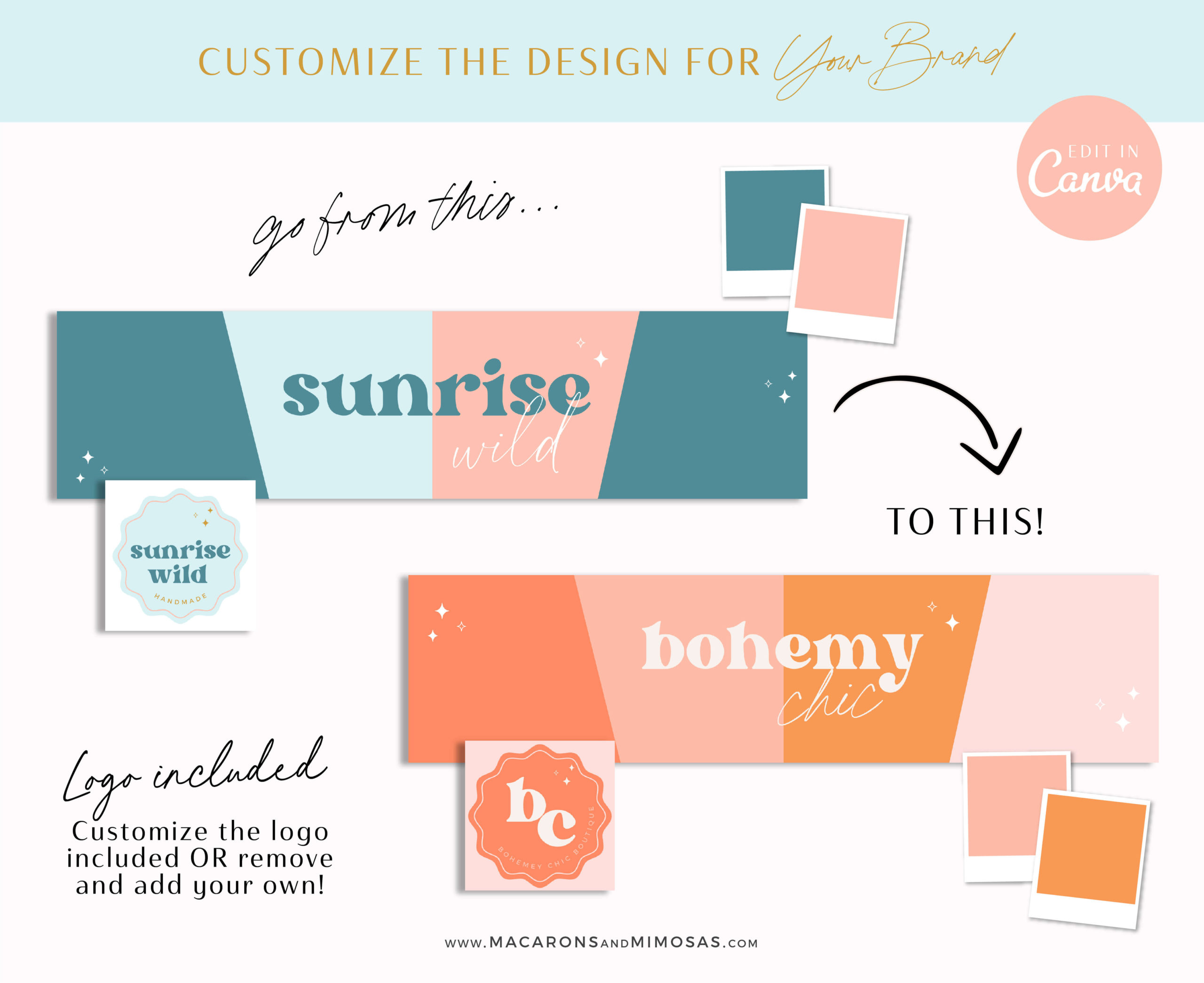 Bright Boho Etsy Banner Kit, Brand your Etsy Shop Business with Boho Logos and Branding Kit, Fun Retro Etsy Shop Kit, Etsy Templates