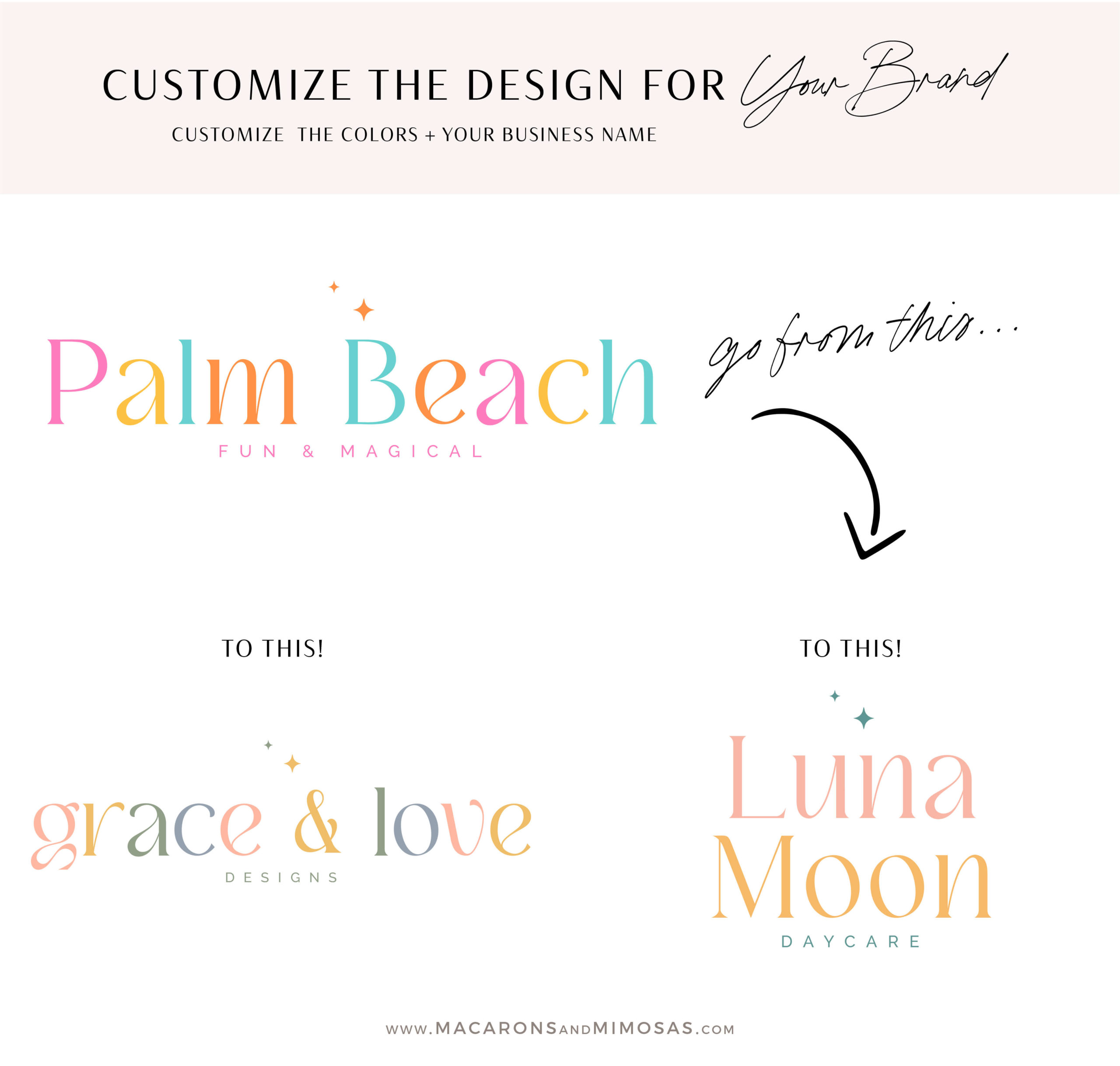 Bright Logo Design Template, Modern Boho Photography Watermark, Fun Groovy Logo, Signature Font Logo, Boutique Logo, Retro Logo