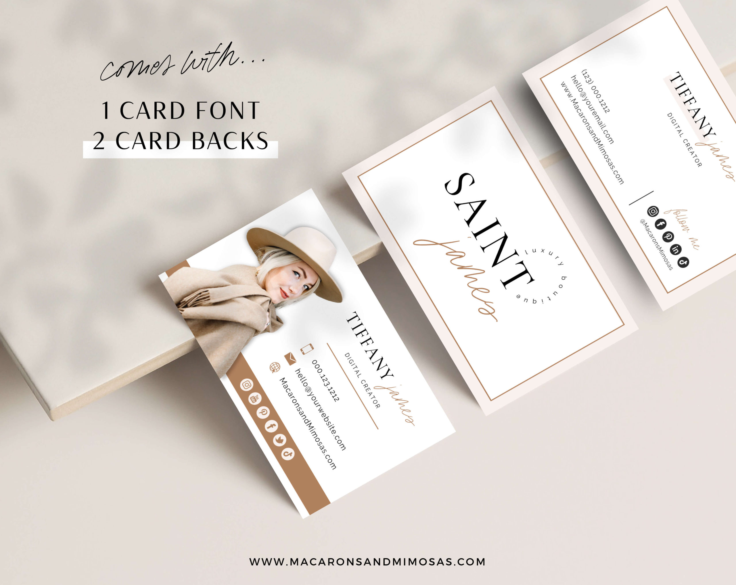 Neutral boho business card template for Canva, How to create DIY Modern Minimalist Real Estate Business Card Designs, Leopard Business Branding
