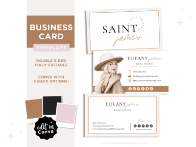 Personalized business card in neutral boho color vibes card template. East to edit template - just add your business logo and photo, then print!