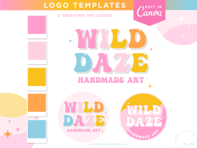 Retro bubble font logo design. Style your business with this super fun groovy logo branding kit. A bright and colorful design to stand out.