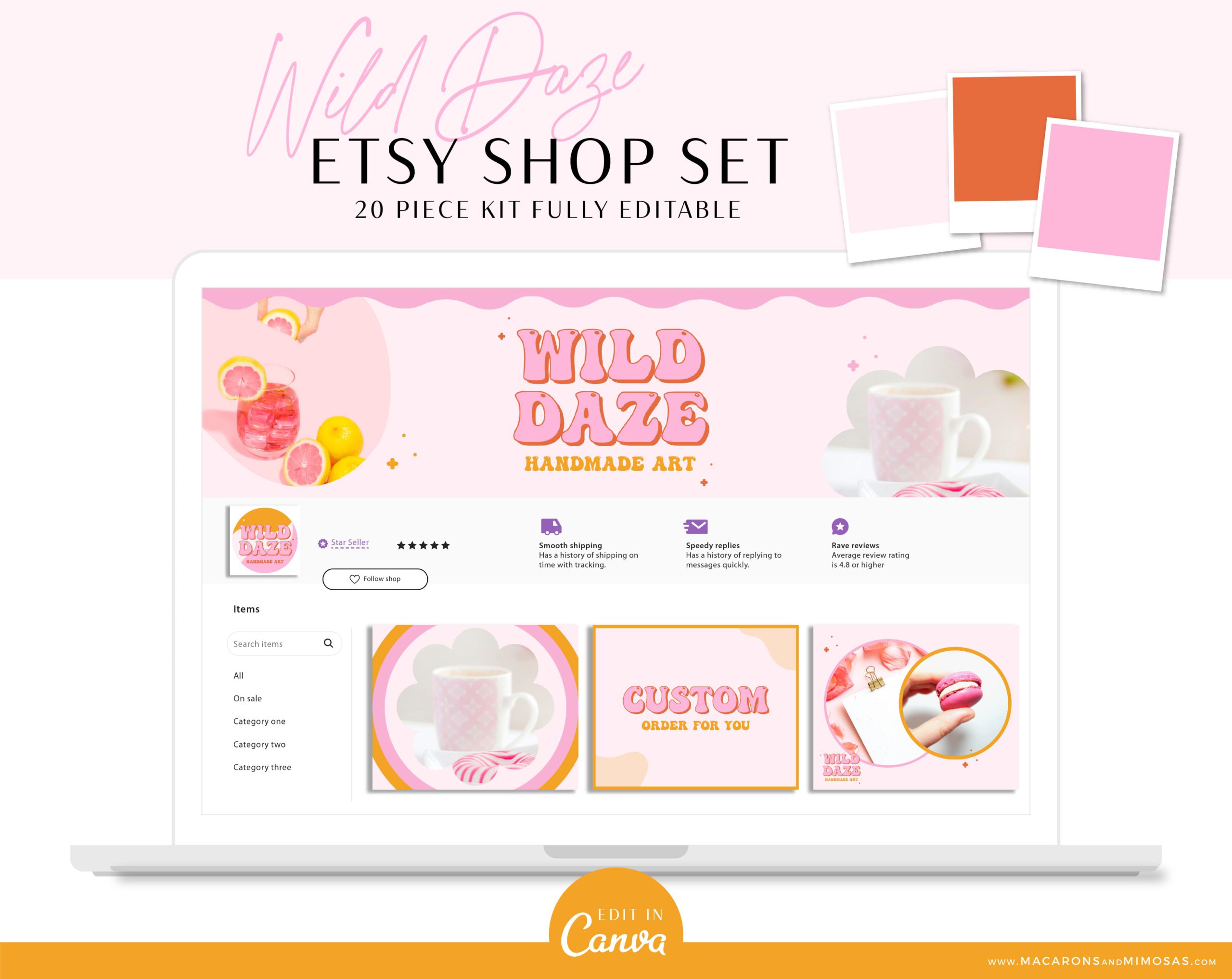 Bright Retro Etsy Banner Set, Brand your Etsy Shop Business with Boho Logos and Branding Kit, Fun Retro Etsy Shop Kit, Etsy Templates