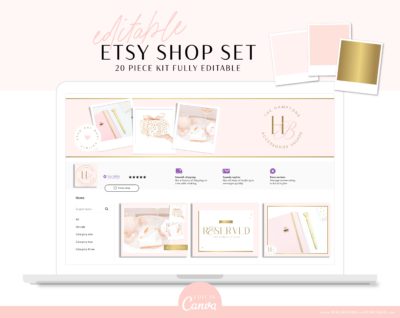 Pink Gold Etsy Shop Banner Set, Brand your Etsy Shop Business with Pretty Logos and Branding Kit, Etsy Seller Sucess Shop Set and Tips