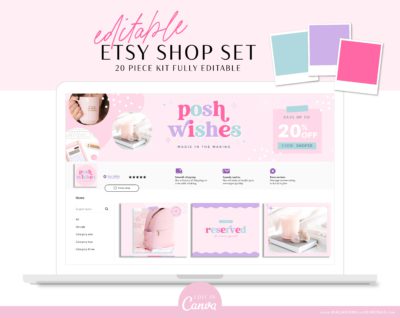 Pink Etsy Shop Banner Kit, Brand your Etsy Shop Business with Pretty Logos and Branding Kit, Etsy Seller Sucess Shop Set and Tips
