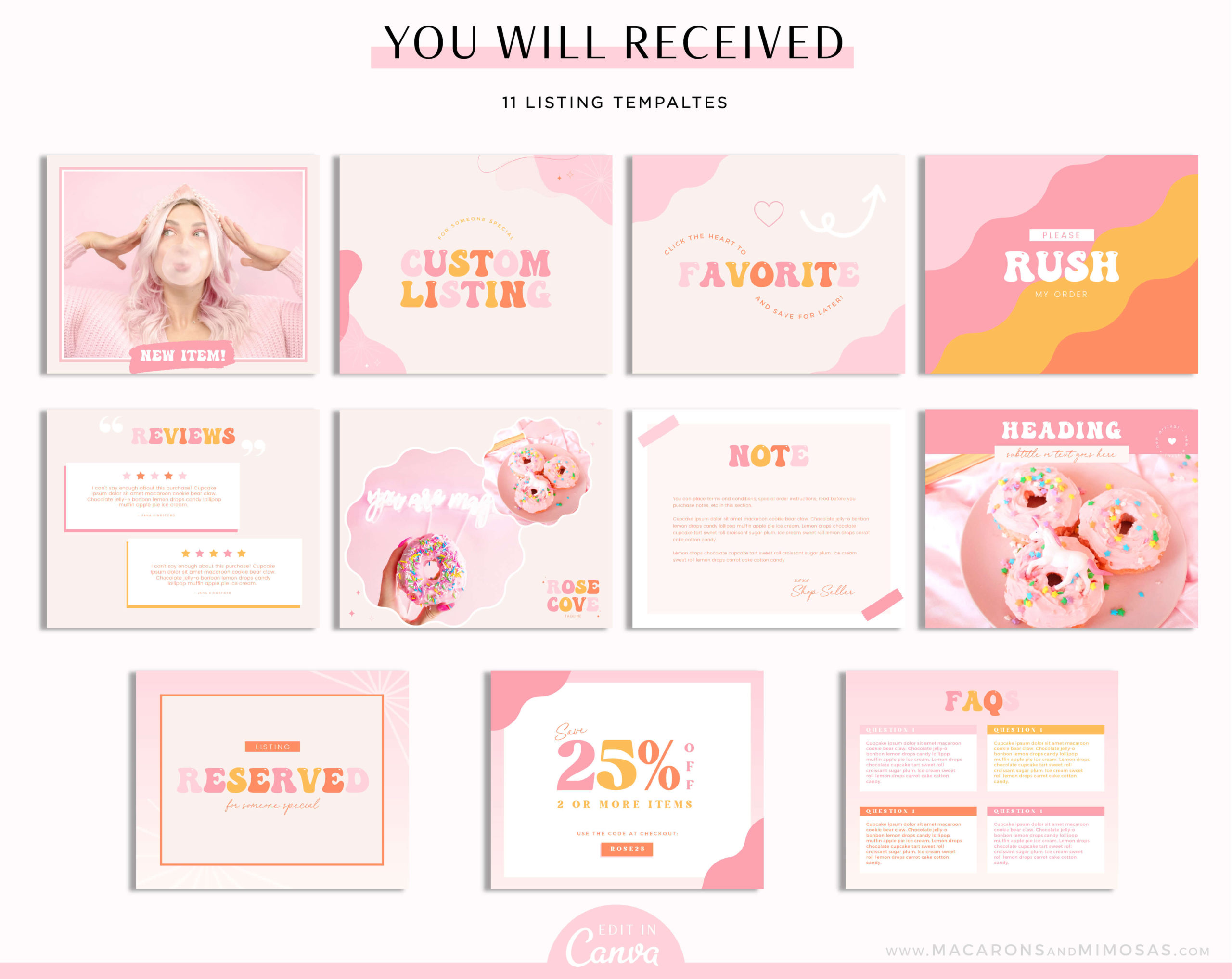 Bright Etsy Shop Branding Kit customizable in Canva, Brand your Etsy Shop Business with Pretty Logos and Branding Kit, Etsy Seller Sucess Shop Set and Tips