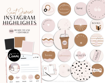 Instagram Highlights Pink and Black, Covers for Instagram Stories Minimal, Beight IG Highlight Covers, Canva Instagram Highlight Icons Pack