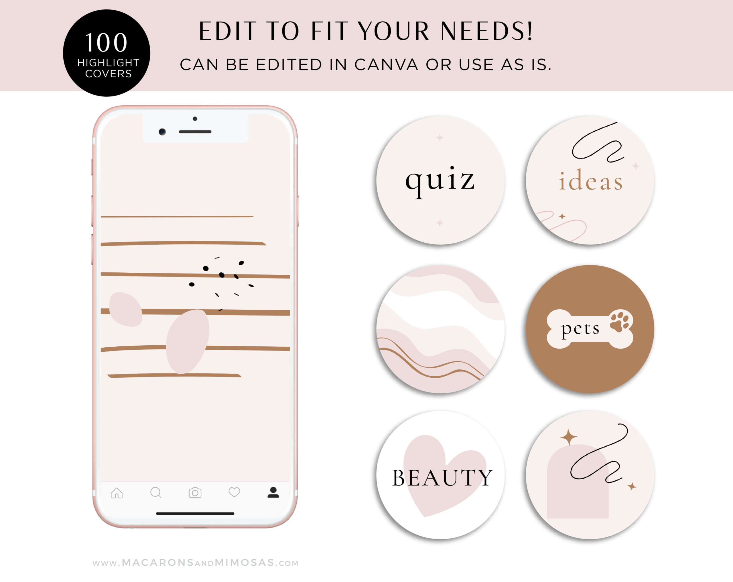 Instagram Highlights Pink and Black, Covers for Instagram Stories Minimal, Beight IG Highlight Covers, Canva Instagram Highlight Icons Pack