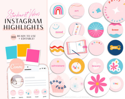 Instagram Highlights Bright Colorful, Covers for Instagram Stories, Boho Colorful IG Highlight Covers, Canva Instagram Highlight Icons Pack