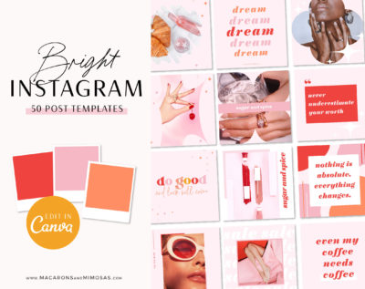 Bright Boho Instagram Post Templates Canva, Bright Quotes for Instagram, Creative Instagram Templates, Colorful Canva Designs, Small Business Brand