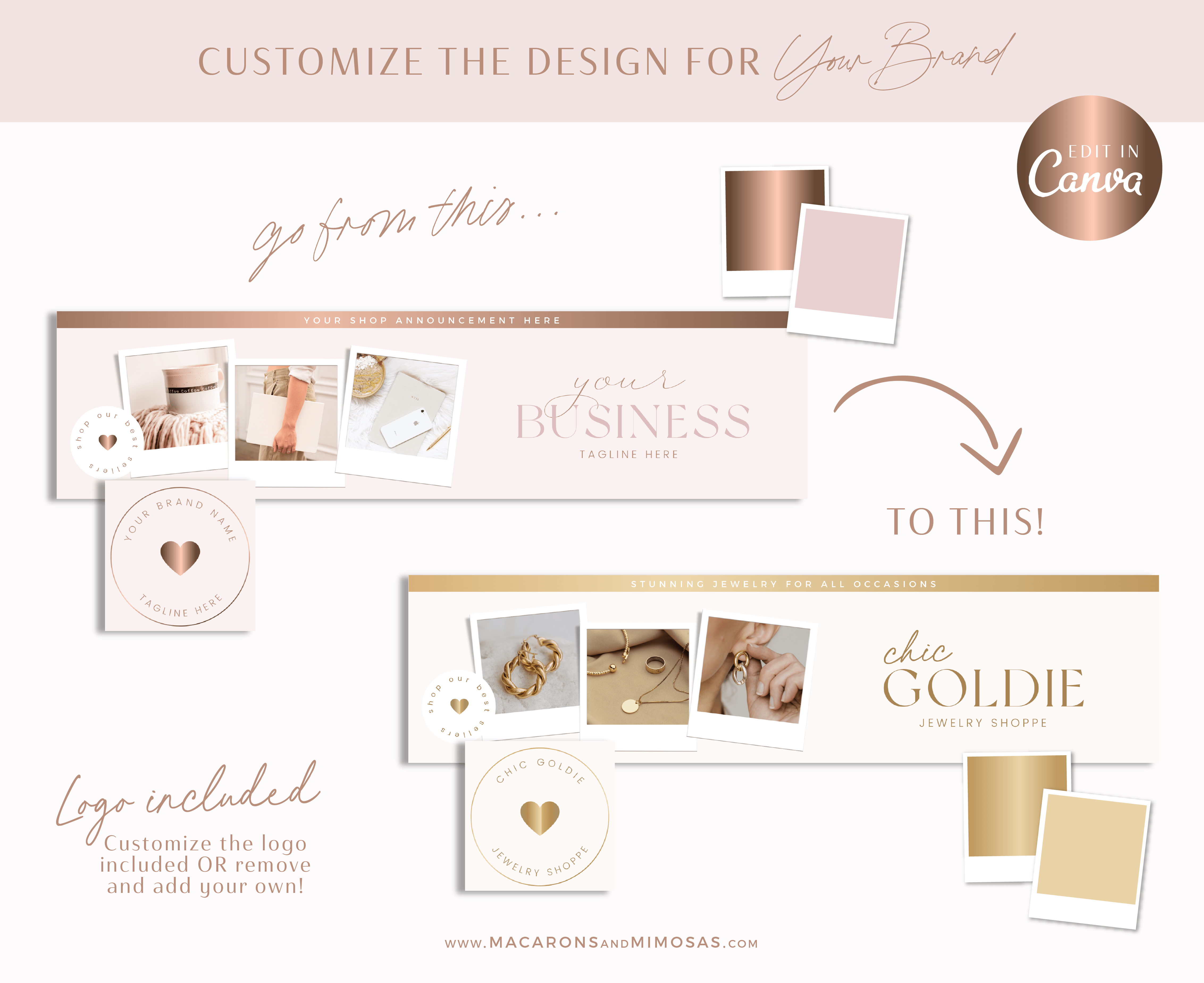 Pink Etsy Shop Kit editable in Canva, Brand your Etsy Shop Business with Pretty Logos and Banner Templates, Etsy Seller Success Shop Set and Tips