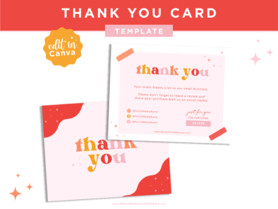 Bright Boho Canva Thank You Note, Customizable fun and colorful Packaging Insert Card, DIY Aesthetic Discount Coupon Thank You design