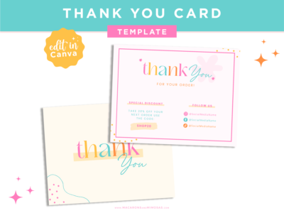 Bright Retro thank you card Template in pink and teal, Customizable fun and colorful Packaging Insert Card, DIY Aesthetic Discount Coupon Thank You design