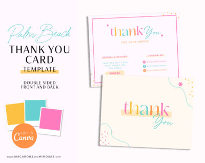 Bright Retro thank you card Template in pink and teal, Customizable fun and colorful Packaging Insert Card, DIY Aesthetic Discount Coupon Thank You design