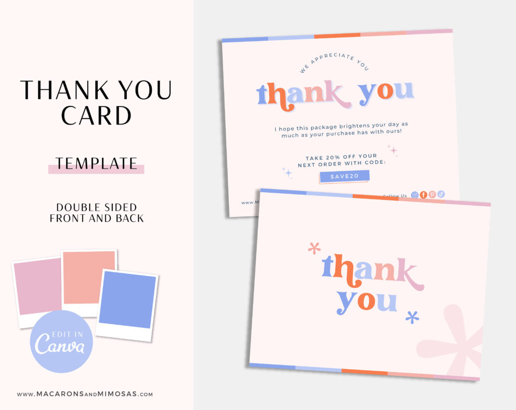 Bright Retro Thank You Card Template • Macarons And Mimosas