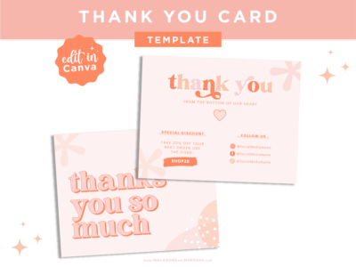 Pink Orange Boho Thank You Card Template, Customizable Pink and Orange Packaging Insert Card, DIY Aesthetic Discount Coupon Thank You For Your Order