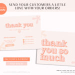 Pink Orange Boho Thank You Card Template, Customizable Pink and Orange Packaging Insert Card, DIY Aesthetic Discount Coupon Thank You For Your Order