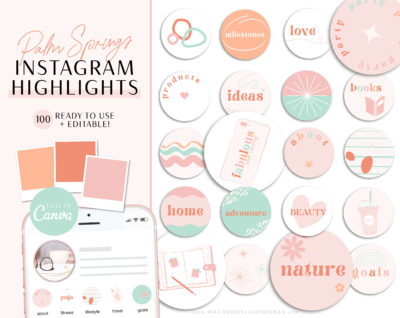 Pastel Colors Instagram Highlight Covers, Retro Instagram Covers to style your social media pretty! Editable Canva Template Icons Pack