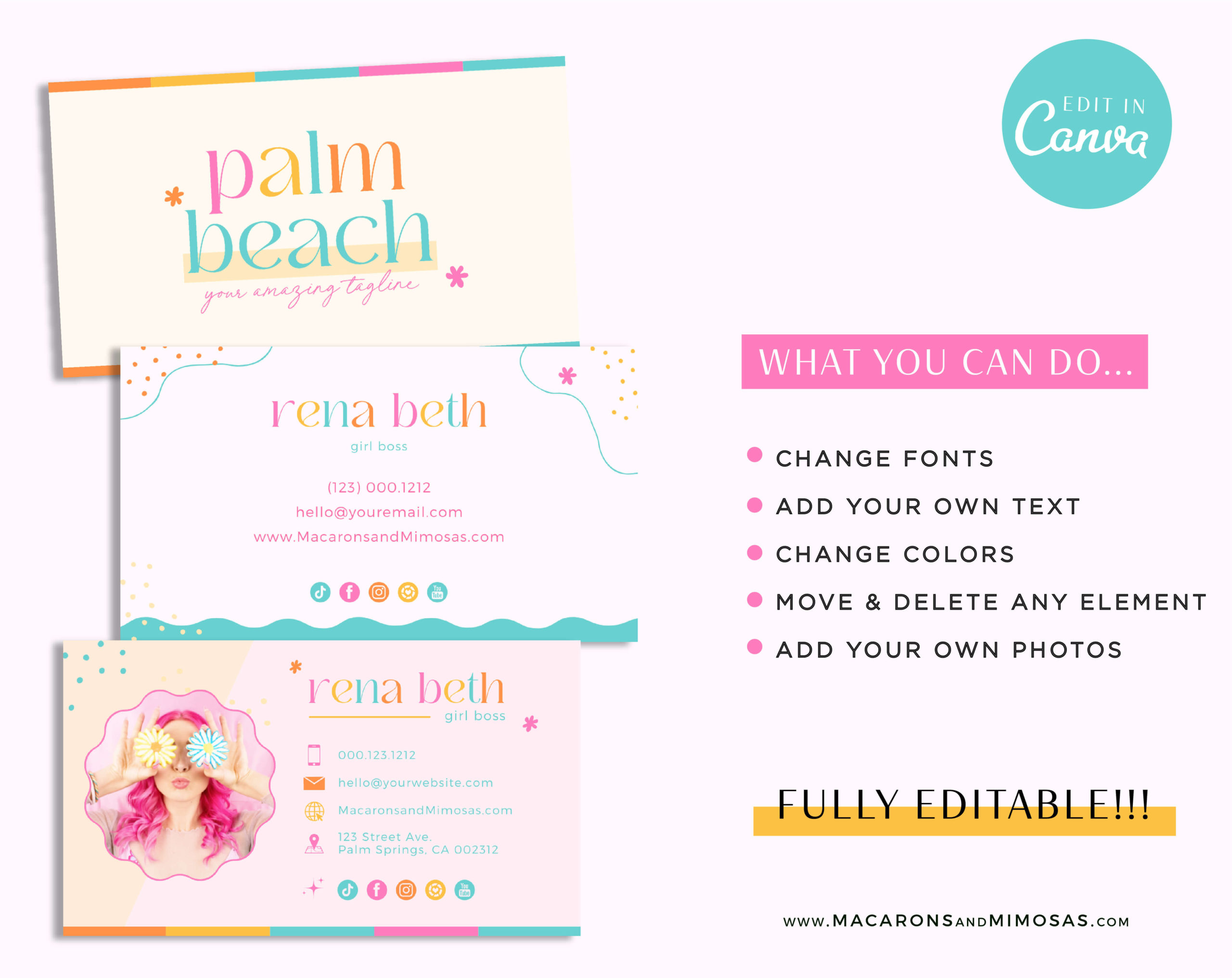 Groovy Retro Business Card Design Template editable in Canva with clickable links, How to create DIY Retro Real Estate Digital Business Card