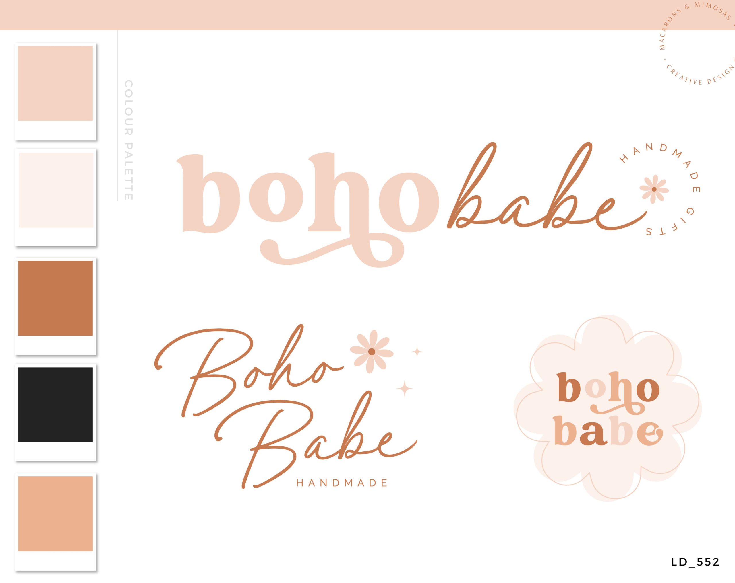 Boho Logo Design, Premade Boho Logo, Branding Kit, Retro Website Design Template, Pink Photography Logo Design, Pretty Logo Design