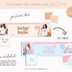 Boho Etsy Shop Branding Kit customizable in Canva, Brand your Etsy Shop Business with Pretty Logos and Branding Kit, Etsy Seller Sucess Shop Set and Tips