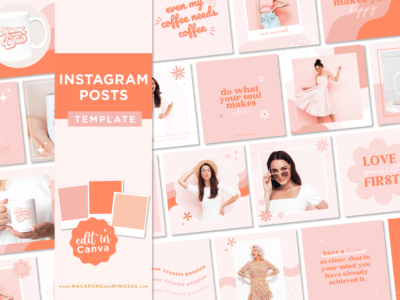 Pink Boho Instagram Post Templates Canva, Bright Quotes for Instagram, Creative Instagram Templates, Colorful Canva Designs, Small Business Brand