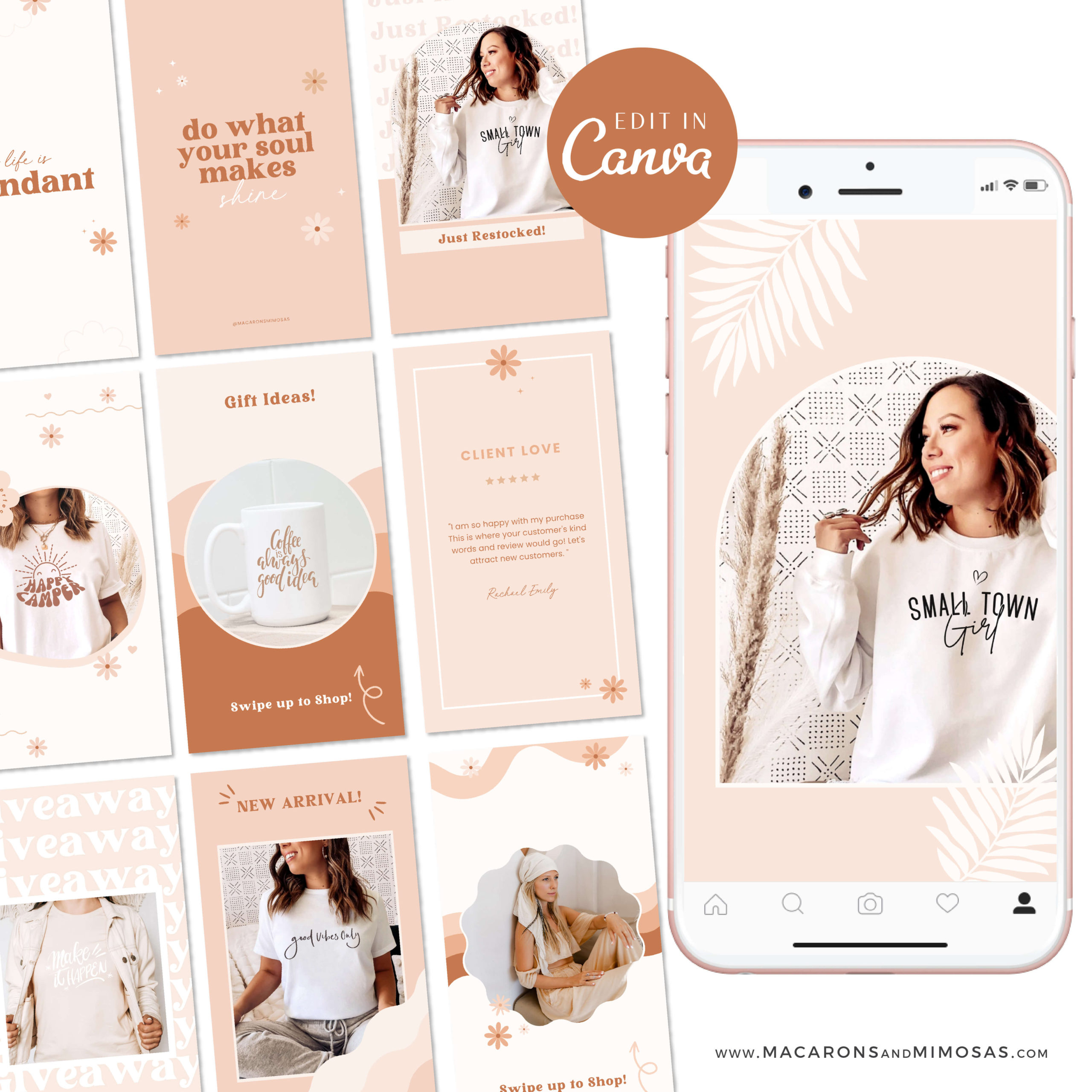 Neutral Boho Instagram Post Templates Canva, Pink Quotes for Instagram, Creative Instagram Templates, Colorful Canva Designs, Small Business Brand