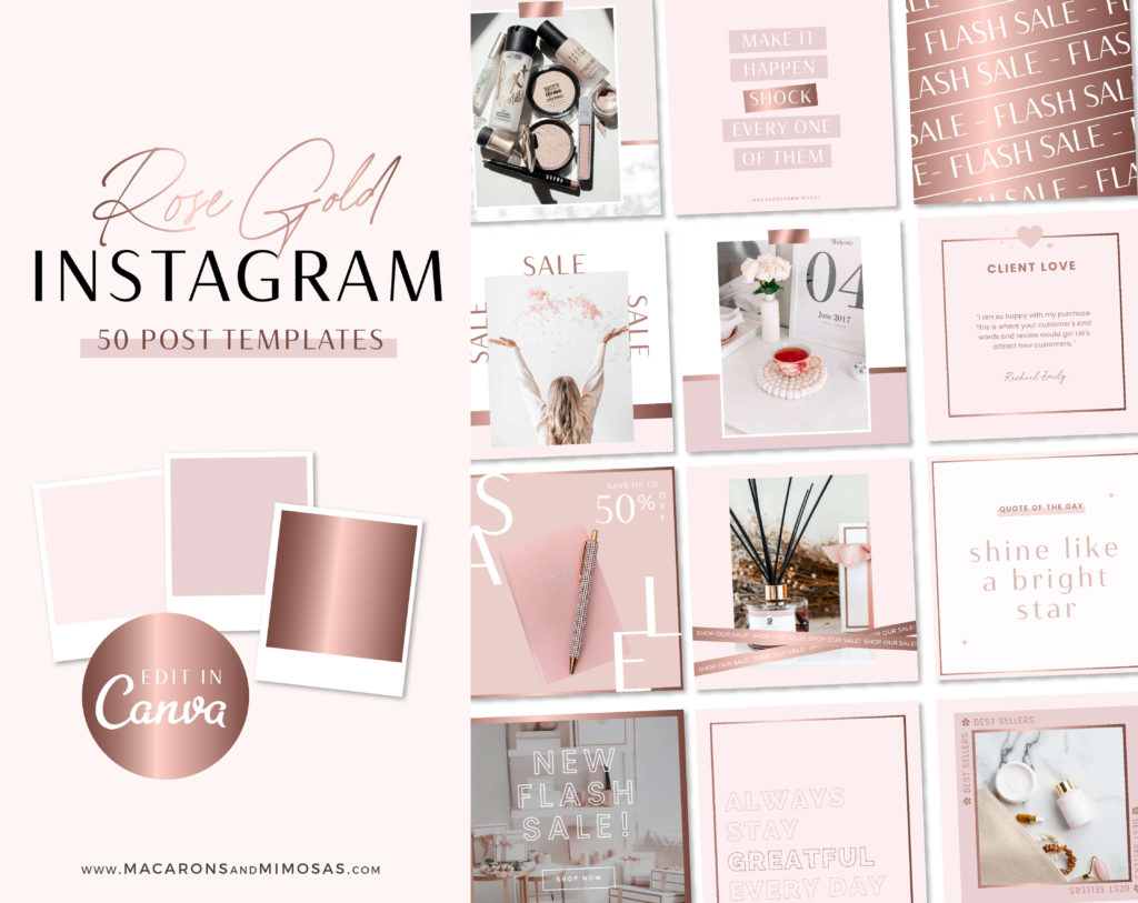 Rose Gold Instagram Templates Canva • Macarons And Mimosas 3684