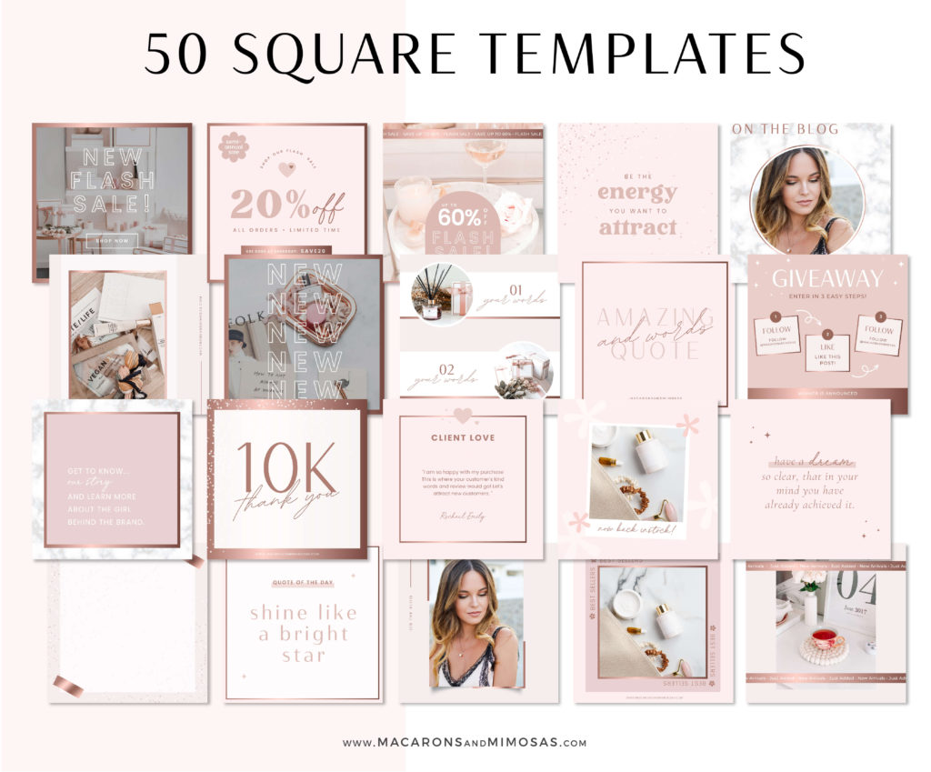 Rose Gold instagram templates Canva • Macarons and Mimosas