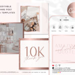 Rose Gold Instagram Post Templates for Canva, Pink White Instagram Templates for Stories and Posts, Beauty Templates for Instagram Reels
