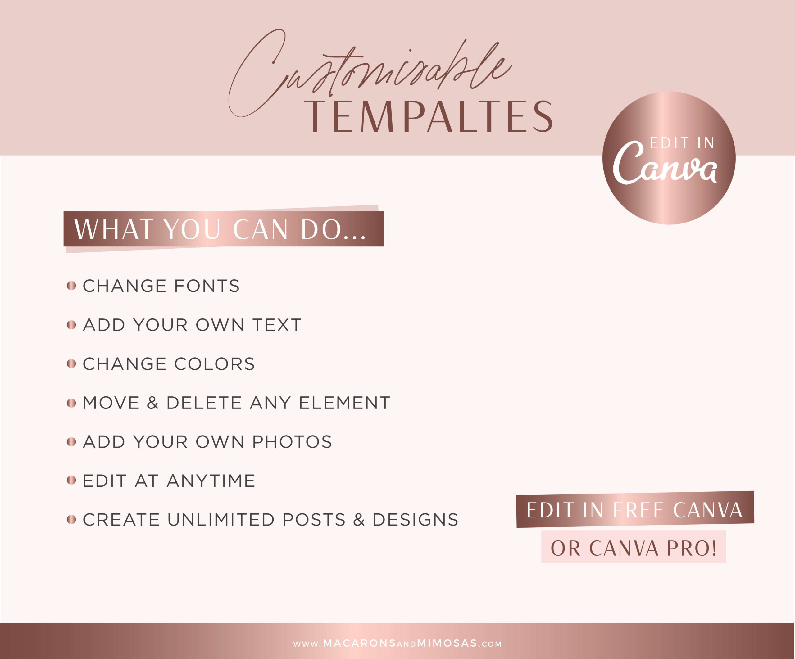 Rose Gold Instagram Post Templates for Canva, Pink White Instagram Templates for Stories and Posts, Beauty Templates for Instagram Reels