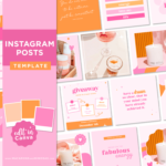 Instagram profile template bundle to style your Instagram feed! Bright pink retro Instagram post designs include a free profile mockup template.