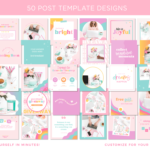 Instagram feed template bundle in a bright colorful design. These Fun rainbow templates are editable in Canva for your Instagram Business.