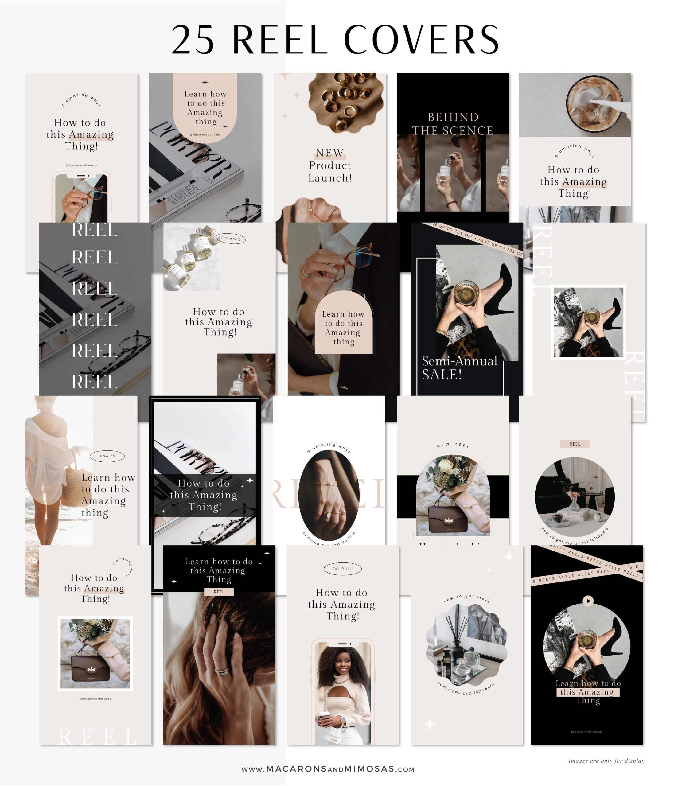 Minimalist Modern Instagram Reel Templates, Content Creator Reel Covers Editable in Canva, Instagram Stories, TikTok and Pinterest, Neutral Bundle