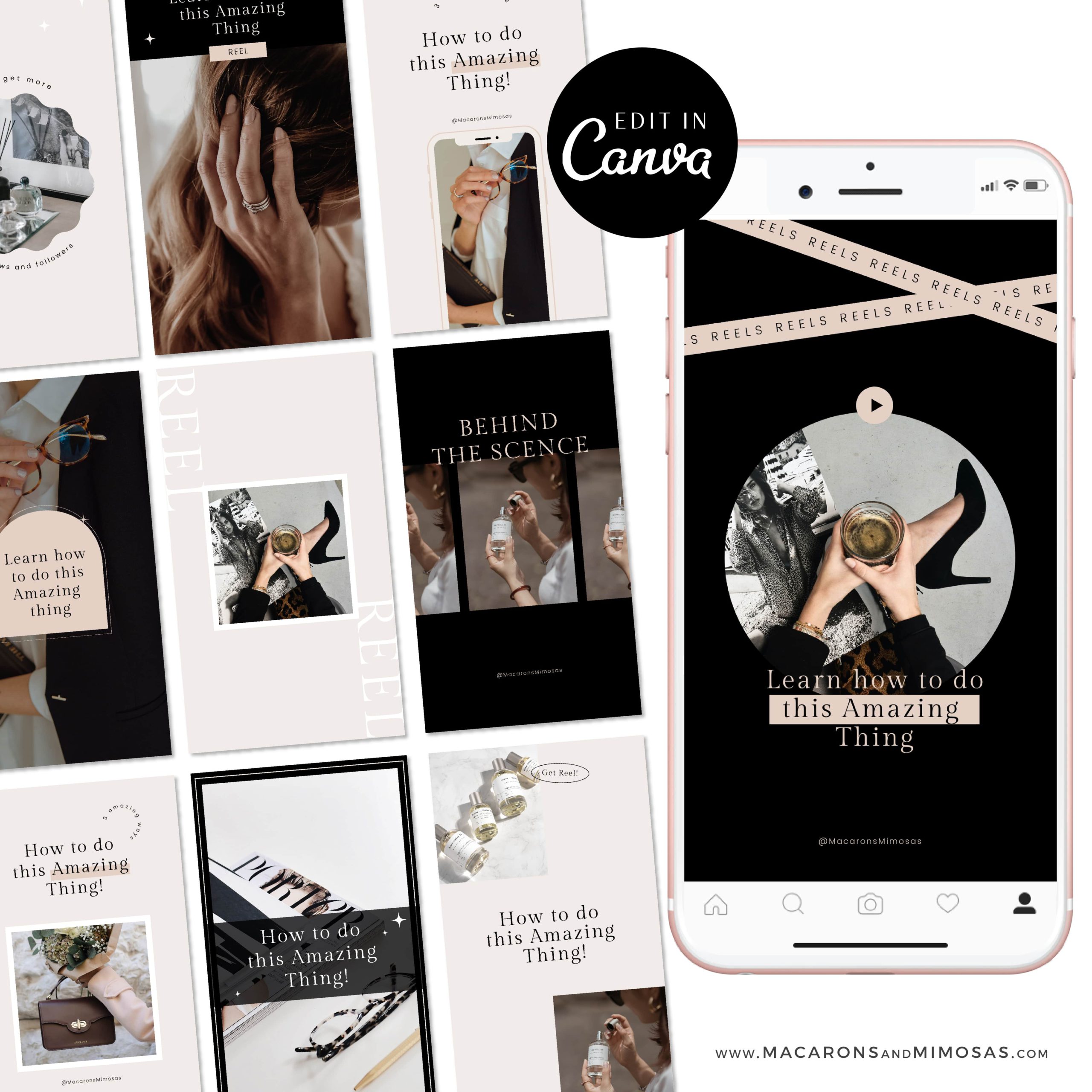 Instagram Reels Templates, Content Creator Reel Covers Editable in Canva, Instagram Stories, TikTok and Pinterest, Neutral Minimalist Bundle