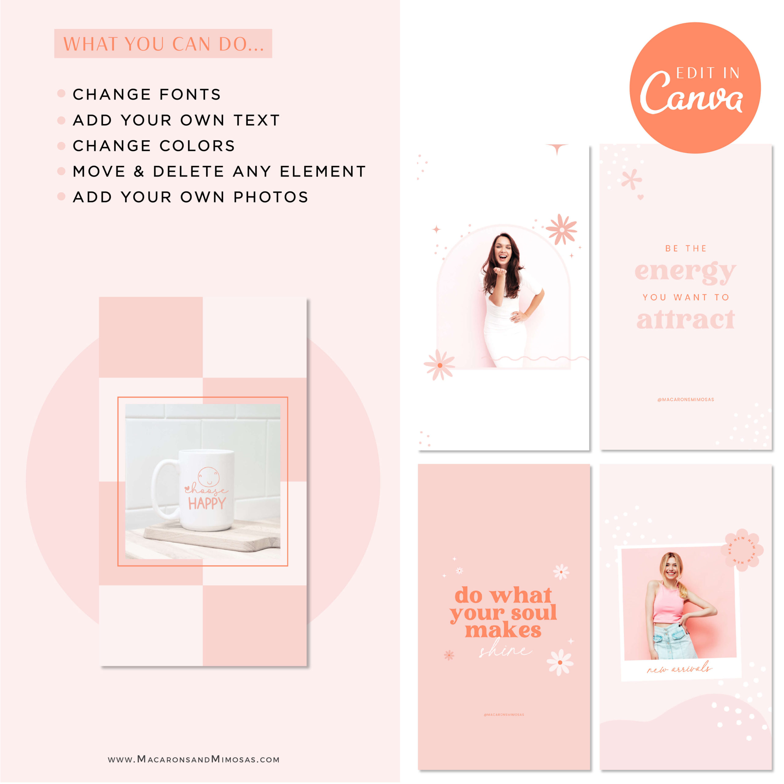 Pink Boho Instagram Story Templates Canva, Bright Quotes for Instagram, Creative Instagram Templates, Colorful Canva Designs, Small Business Brand