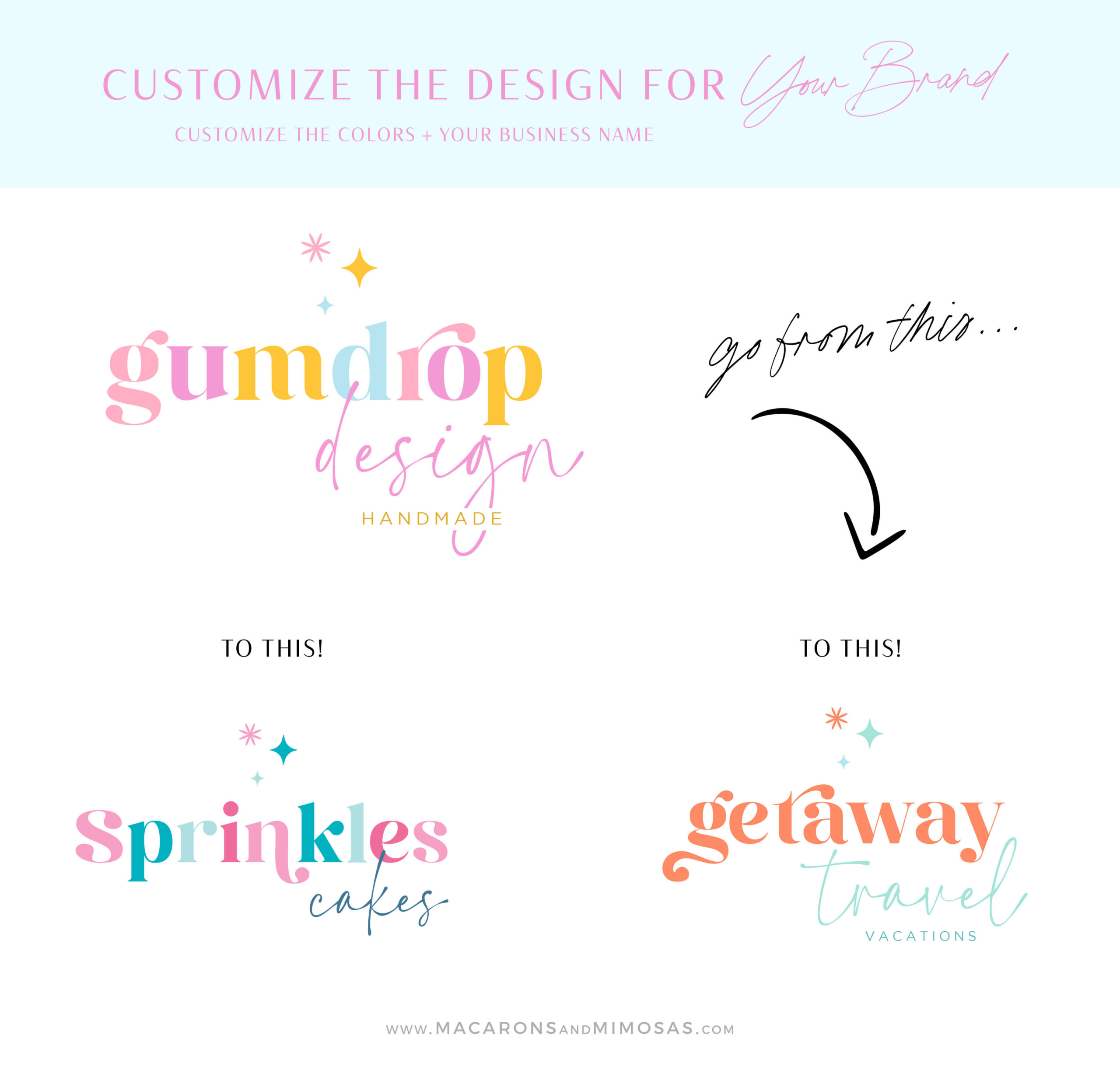 Bright Confetti Logo & Brand Design, Birthday Boho Retro Logo, Bright Bohemian 70s Branding Kit, Cake Bakery Boutique Shop Logo, Blog Header