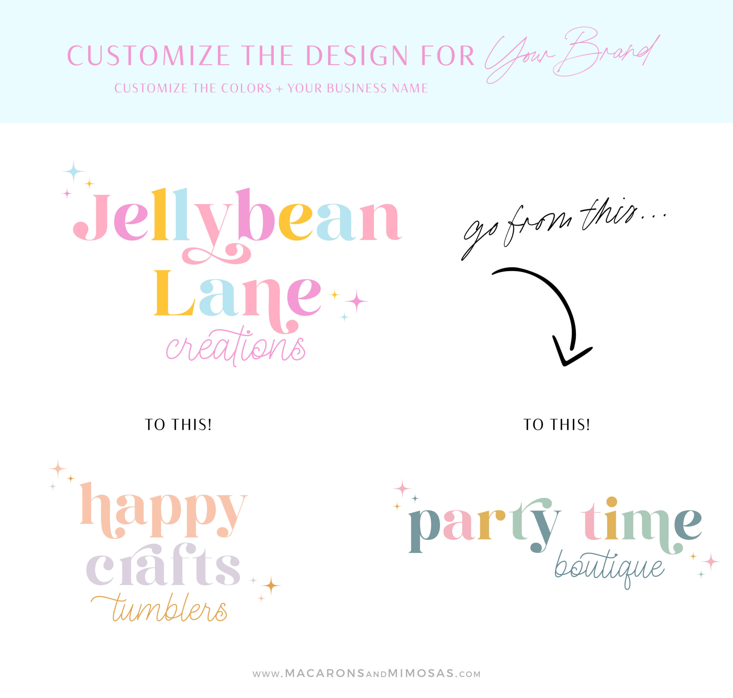 Bright Confetti Logo & Brand Design, Birthday Boho Retro Logo, Bright Bohemian 70s Branding Kit, Cake Bakery Boutique Shop Logo, Blog Header