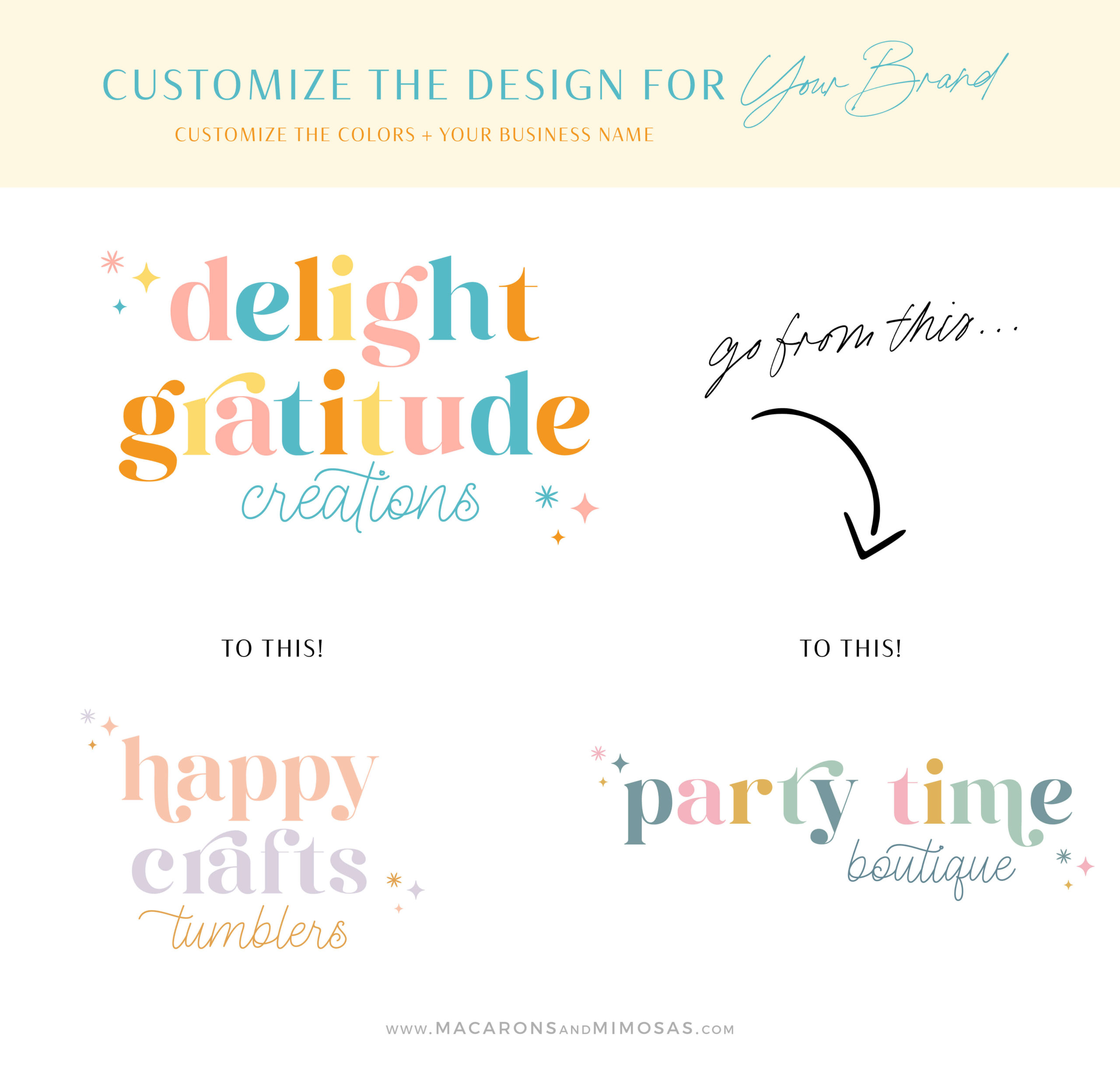 Colorful Retro Boutique logo, Confetti Birthday Logo & Brand Design, Bright Bohemian 70s Branding Kit, Cherry Cake Bakery Boutique Shop Logo