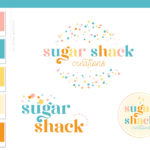 Colorful Confetti Dot Logo Design and Retro Branding Kit for Boutique and Children, Fun Bright Boho Semi Custom Logo Package